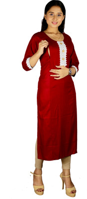 WAY SAFE Women Self Design Straight Kurta(Maroon)