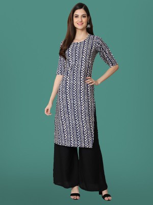 EthnicBasket Women Printed Straight Kurta(Black, White)