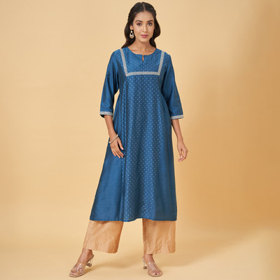 Rangmanch by Pantaloons Women Dyed/Ombre A-line Kurta(Blue)