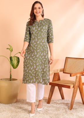 DSK STUDIO Women Floral Print Straight Kurta(Green)