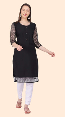Good Straders Women Self Design A-line Kurta(Black)