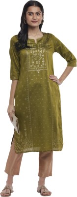 Rangmanch by Pantaloons Women Printed Straight Kurta(Green)