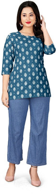 HouseOfCommon Women Printed Straight Kurta(Blue)