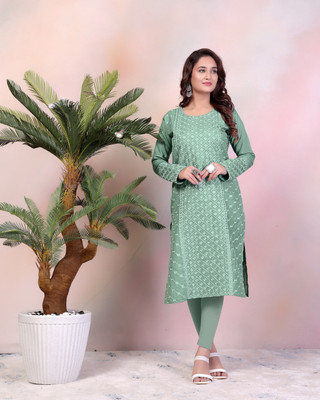tapsi creation Women Embroidered A-line Kurta(Light Green)