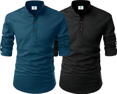 Fashion Marts Men Solid, Self Design Straight Kurta(Dark Green, Black)
