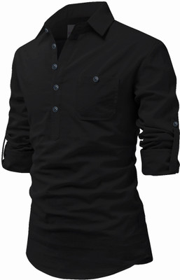 Apektra Men Solid A-line Kurta(Black)