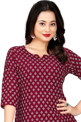 HouseOfCommon Women Printed Straight Kurta(Maroon)