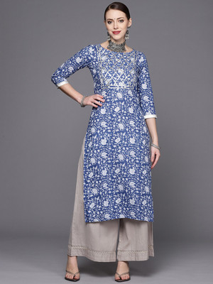 Varanga Women Self Design Straight Kurta(Blue)