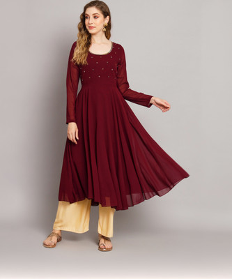 Poshak Hub Women Embroidered Anarkali Kurta(Maroon)