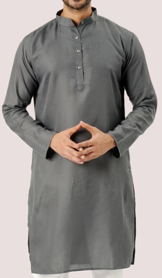 Niraj Creations Men Solid Straight Kurta(Grey)