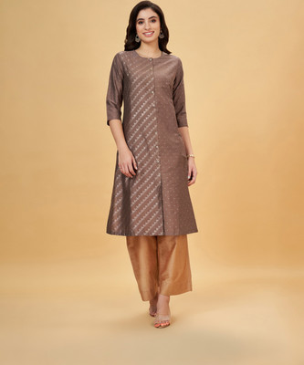 Rangmanch by Pantaloons Women Dyed/Ombre A-line Kurta(Black)