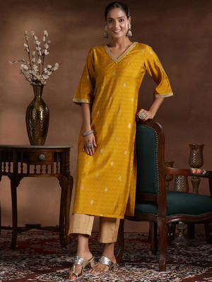 LIBAS Women Printed Straight Kurta(Yellow)