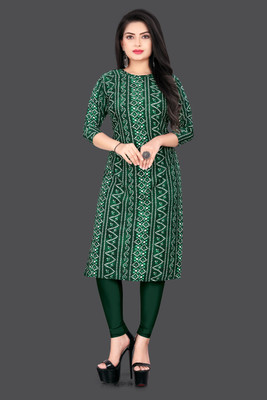 KASASKA Women Bandhani Straight Kurta(Green)