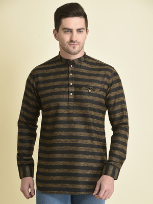 Tabard Men Striped A-line Kurta(Black)