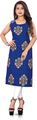 Hiral Creation Women Printed Anarkali Kurta(Beige, Dark Blue, Orange)