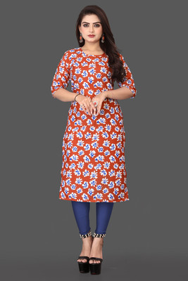 RANGRASIYA CORPORATION Women Geometric Print Straight Kurta(Orange)