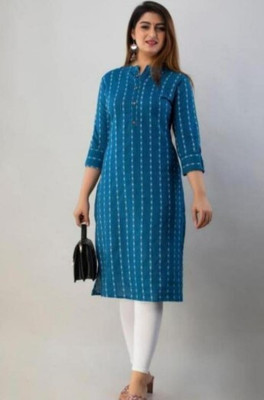 MUHAL Women Striped A-line Kurta(Dark Blue)