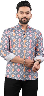 Krishiv Men Printed Straight Kurta(Grey)