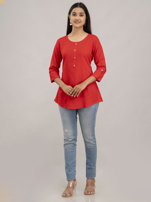 Feranoid Retail Women Solid Straight Kurta(Red)