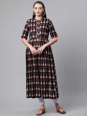 DIVENA Women Printed Straight Kurta(Black)