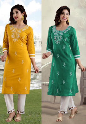 SISTO Women Chikan Embroidery A-line Kurta(Multicolor)