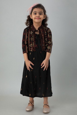 Kavish Girls Printed A-line Kurta(Black)