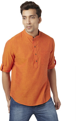 Indus Route by Pantaloons Men Solid Straight Kurta(Orange)