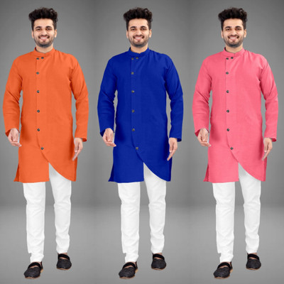 DIAMOND CLUSTER Men Solid Trail Cut Kurta(Multicolor)