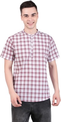 MADE IN THE SHADE Men Checkered Straight Kurta(White, Maroon)