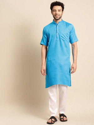 Rajubhai Hargovindas Men Woven Design A-line Kurta(Green)