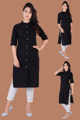 Rimeline Women Solid Straight Kurta(Black)