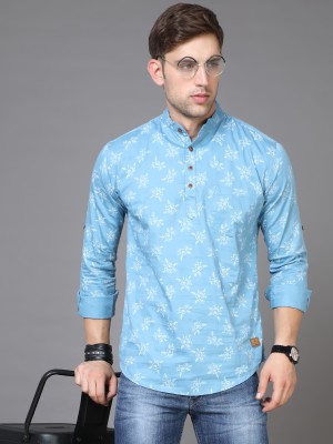 tallwalker Men Printed Straight Kurta(Light Blue)