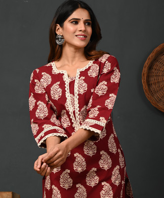 Rimeline Fashion Women Printed A-line Kurta(Maroon)