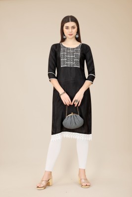 vairagee Women Embroidered A-line Kurta(Black, White)