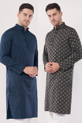 Sypher Boutique Men Self Design Straight Kurta(Black, Dark Blue)