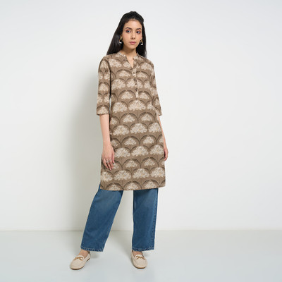 Rangmanch by Pantaloons Women Printed Straight Kurta(Grey)