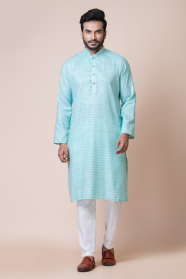 nawazkurta Men Geometric Print Straight Kurta(Light Green)