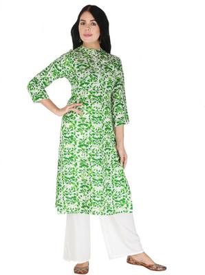 HouseOfCommon Women Floral Print Straight Kurta(Green)
