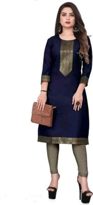 Retrox Women Self Design Straight Kurta(Dark Blue)