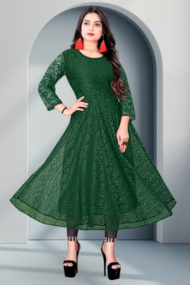 NISHU FASHION MART Women Self Design Straight Kurta(Green)