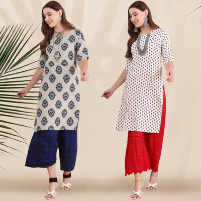 EthnicBasket Women Printed Straight Kurta(Multicolor)