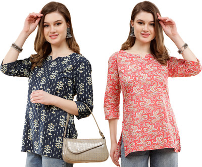 Datalact Women Printed Straight Kurta(Black, Pink)