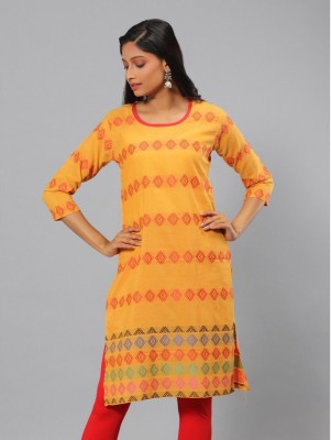 ishitva Women Printed Straight Kurta(Yellow)