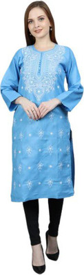 Nazaqat Women Chikan Embroidery Ethnic Dress Kurta(Blue)