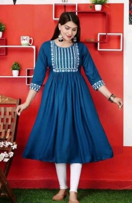 NK CREATION Women Embroidered Flared Kurta(Blue)