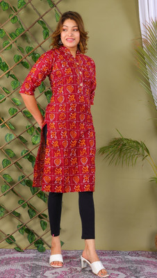 Parth f Women Bandhani A-line Kurta(Red)