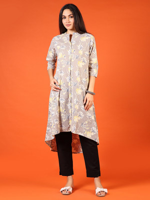 V-MART Women Printed A-line Kurta(Beige)
