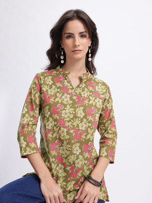 Anouk Rustic Women Printed Straight Kurta(Green)