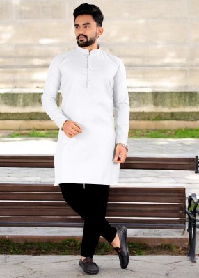 G7 FASHION Men Solid Straight Kurta(White)