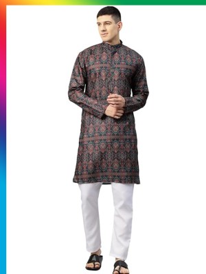 Berlinns Men Printed Straight Kurta(Multicolor)